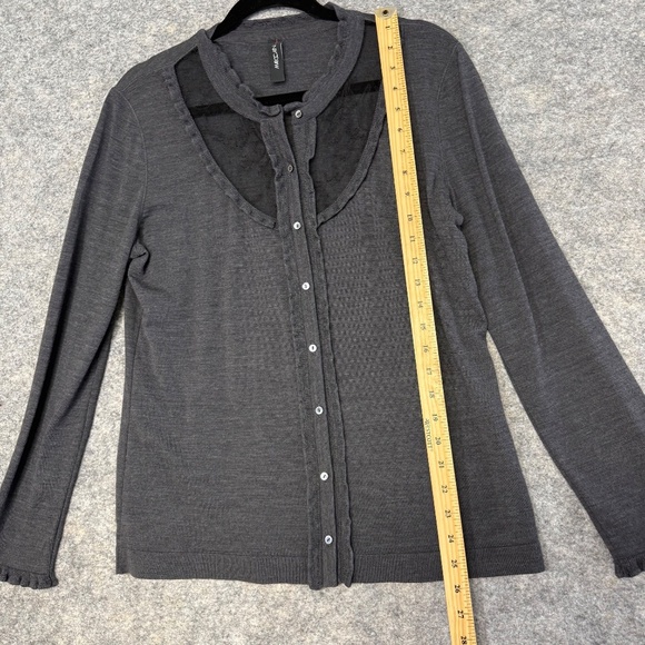 MarcCain Gray Women’s Virgin Wool Blend Lace Detail Cardigan Size 6 - Picture 8 of 14